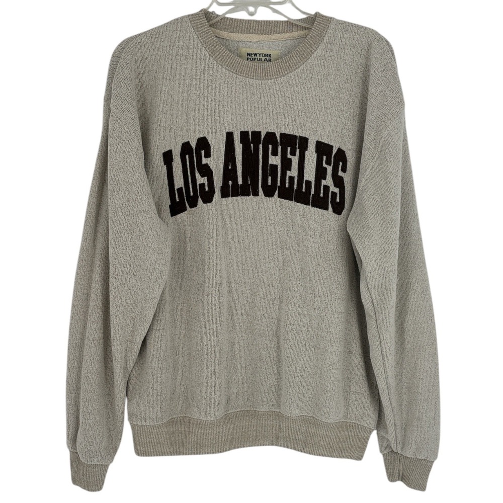 New York Popular Los Angeles Sweatshirt Womens XL Oatmeal Crewneck Pullover Top